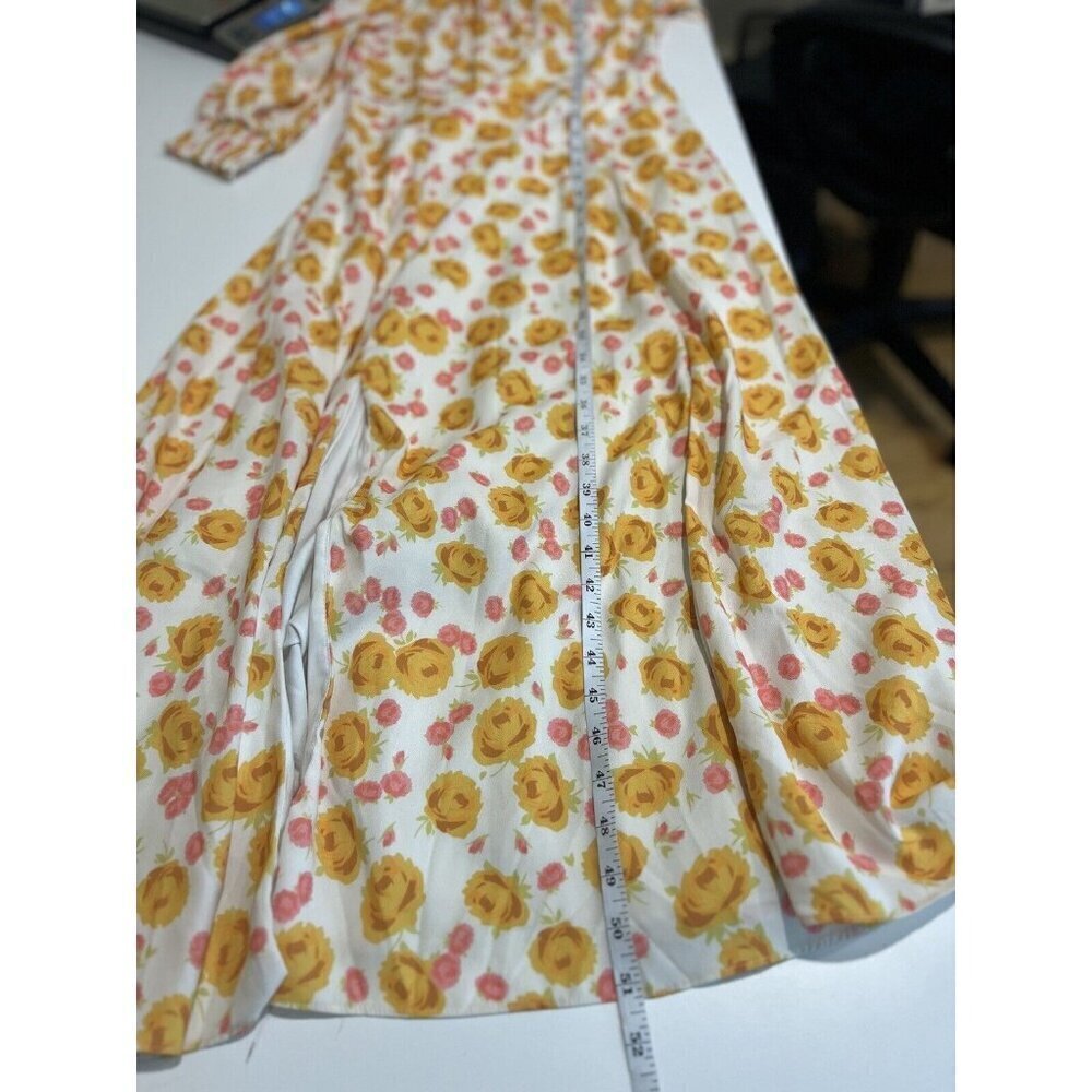 Keepsake Dissolve Midi Dress Yellow Ivory M Grandmacore Floral Flowy Feminine - Picture 8 of 11